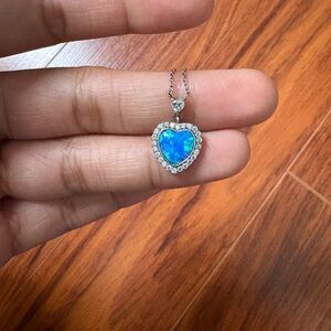 Heart-Shaped Blue Opal Pendant Necklace